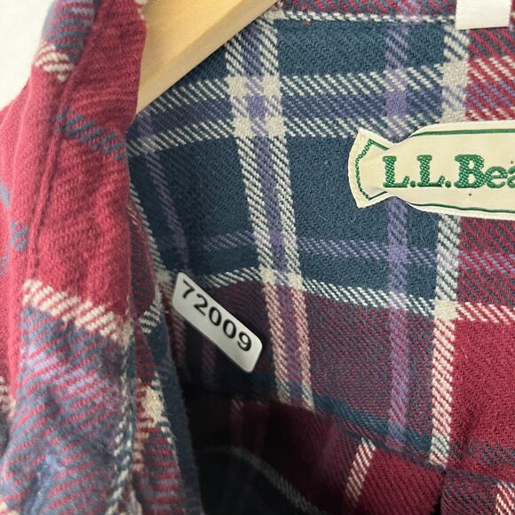 LL BEAN Shirt Womens L Flannel Plaid Cropped Crafted Popover Long Sleeve Red - Picture 14 of 14
